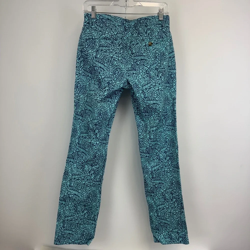 Vineyard Vines Mens Breaker Pant 28x32 Turquoise Navy Tropical Leaf Print Chino